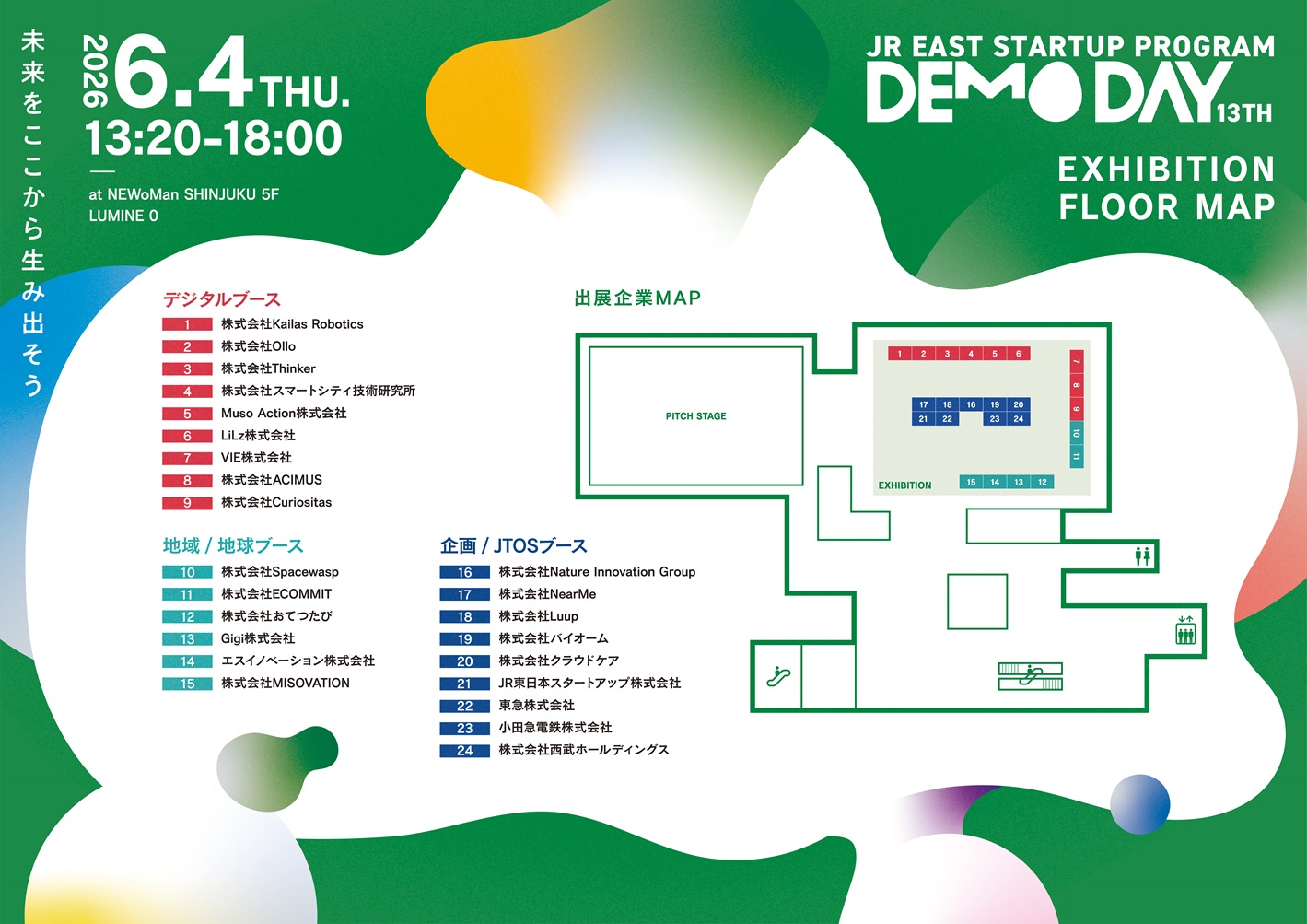 第13回JR東日本スタートアッププログラムDEMODAYのフロアマップ